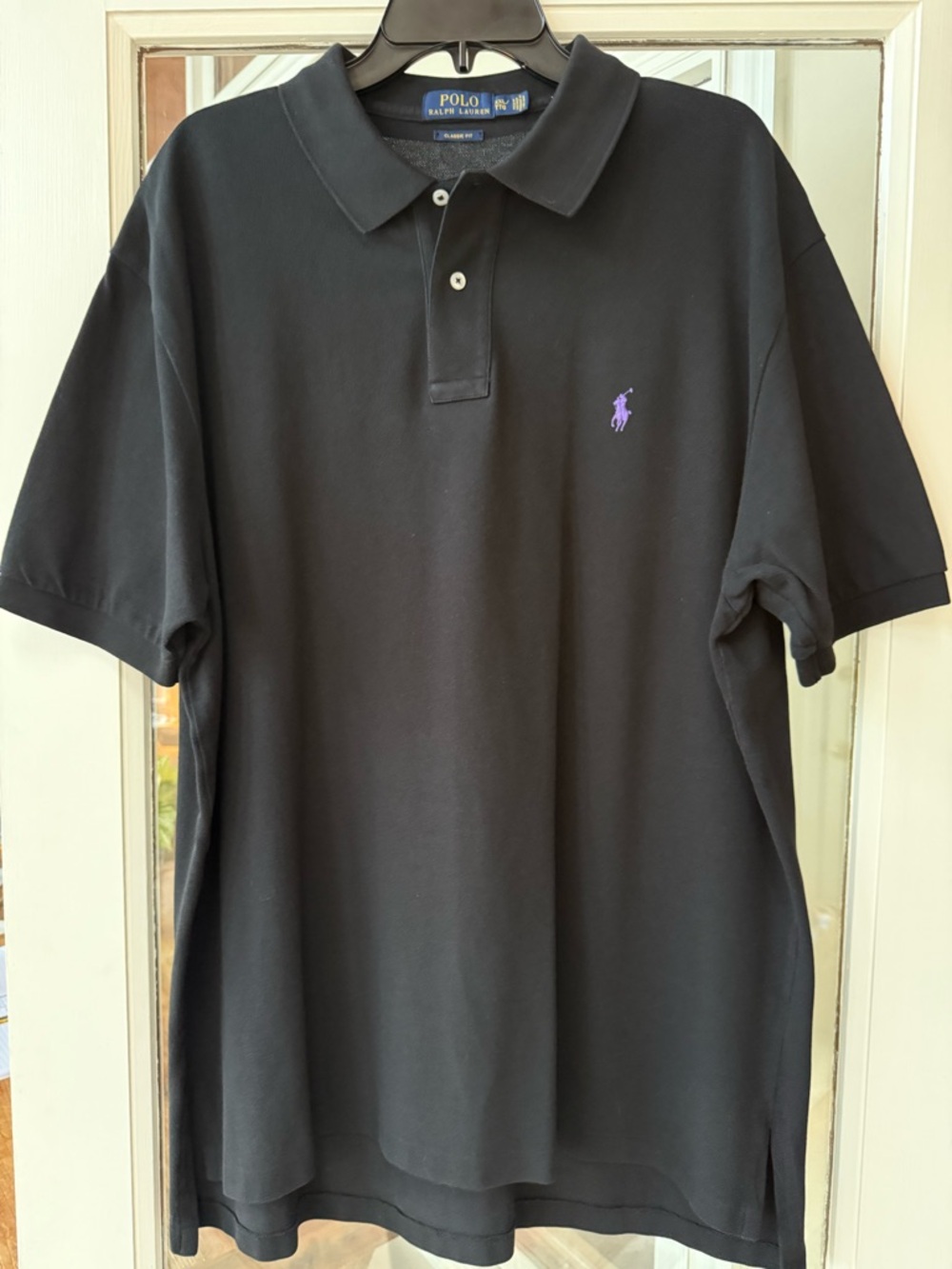 Ralph Lauren Black Classic Fit XXL Tall Polo with Purple Pony Embroidery EUC!